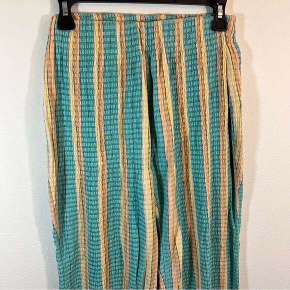 ✨ Free People Women’s Fine Line Slim Pants Aqua Orange Yellow Stripe XS - Picture 3 of 15